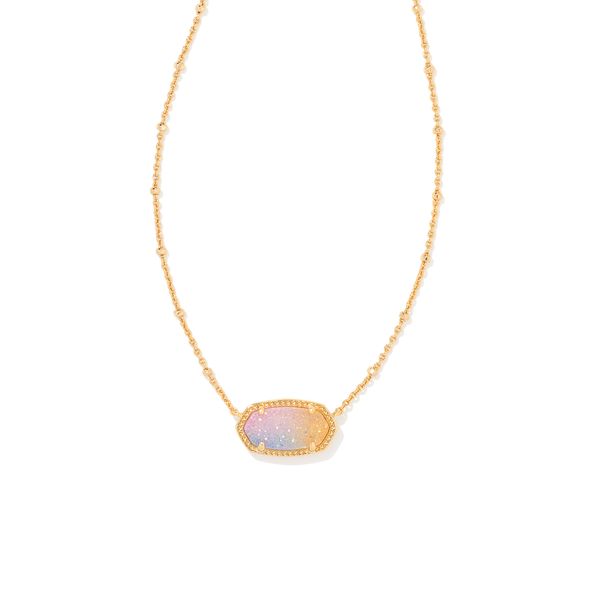 Elisa Satellite Short Necklace Gold Pink Watercolor Drusy Gray's Jewelers Bespoke Saint James, NY