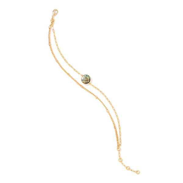 Stamped Dira Double Chain Bracelet Gold Abalone Gray's Jewelers Bespoke Saint James, NY