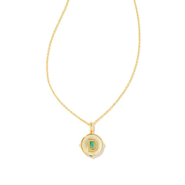 Letter D Disc Pendant Necklace in Iridescent Abalone Gray's Jewelers Bespoke Saint James, NY