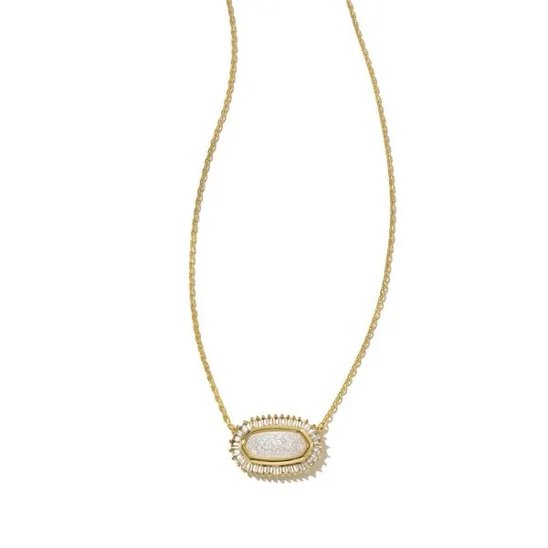 Baguette Elisa Gold Pendant Necklace in Iridescent Drusy Gray's Jewelers Bespoke Saint James, NY