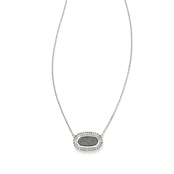 Baguette Elisa Silver Pendant Necklace in Platinum Drusy Gray s Jewelers Bespoke Saint James NY