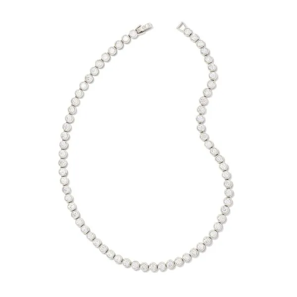 Carmen Bright Silver Tennis Necklace in White Crystal Gray's Jewelers Bespoke Saint James, NY