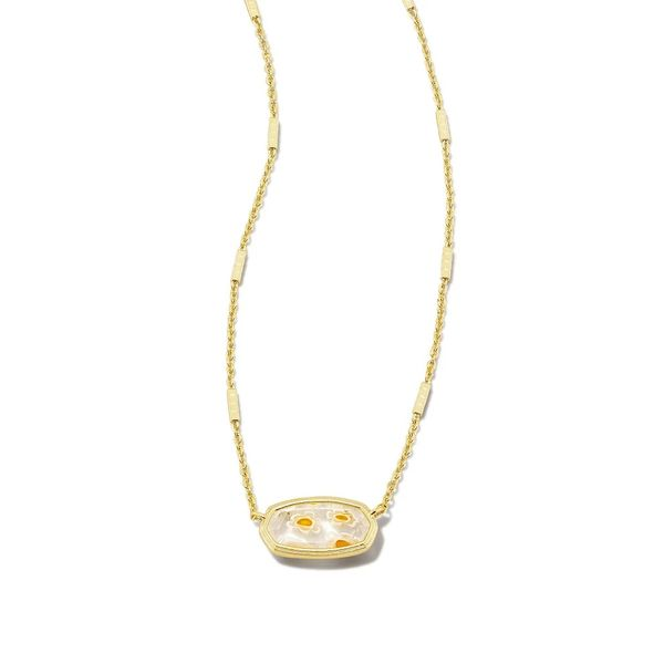 Framed Elisa Gold Short Pendant Necklace in White Mosaic Glass Gray's Jewelers Bespoke Saint James, NY