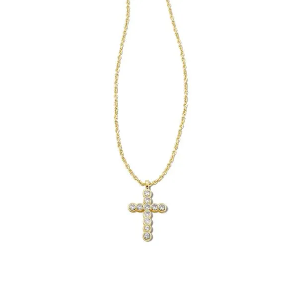 Cross Gold Pendant Necklace in White Crystal Gray's Jewelers Bespoke Saint James, NY