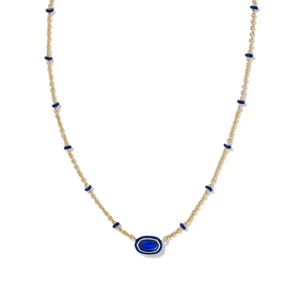 Mini Elisa Enamel Frame Short Pendant Necklace Gold Cobalt Illusion Gray's Jewelers Bespoke Saint James, NY
