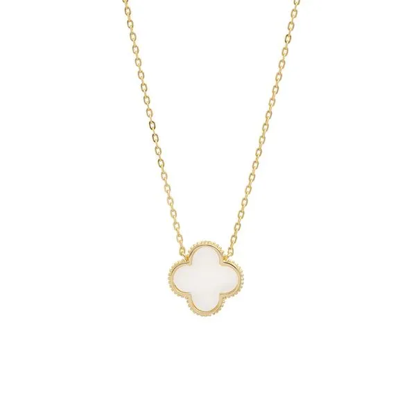 Gold over Sterling Silver Mother of Pearl Beaded Clover Necklace Gray's Jewelers Bespoke Saint James, NY