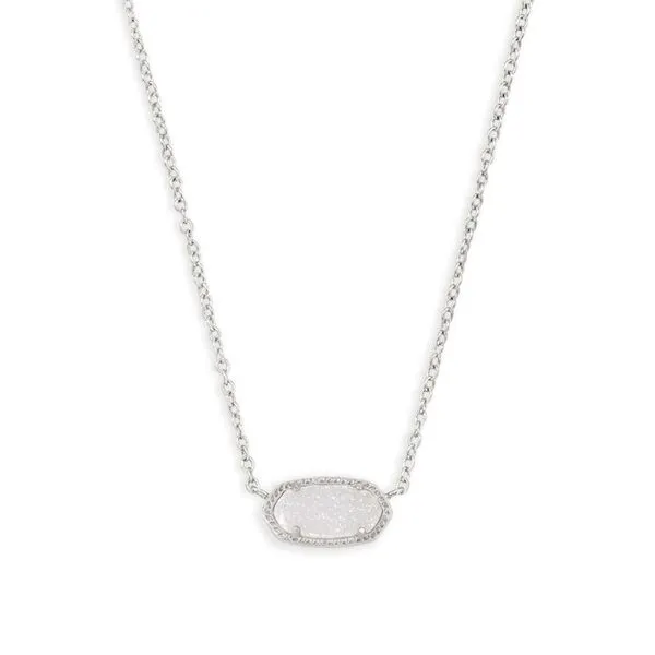 Elisa Short Pendant Necklace Rhodium Iridescent Drusy Gray's Jewelers Bespoke Saint James, NY