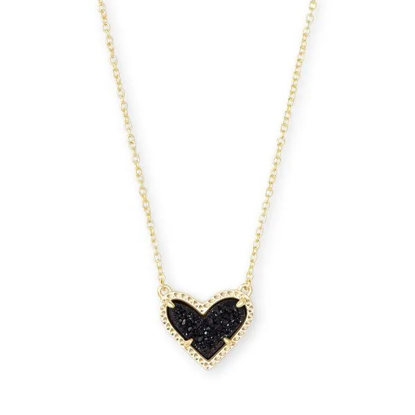 Ari Heart Short Pendant Necklace Gold Black Drusy Gray's Jewelers Bespoke Saint James, NY