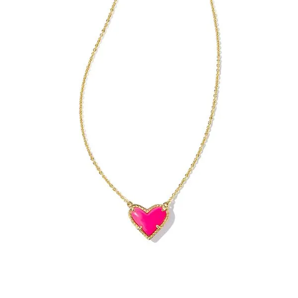 Ari Heart Pendant Necklace Gold Neon Pink Magnesite Gray's Jewelers Bespoke Saint James, NY