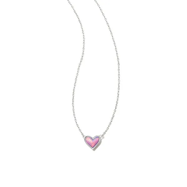 FRAMED ARI HEART SHORT PENDANT NECKLACE SILVER LILAC OPALESCENT RESIN Gray's Jewelers Bespoke Saint James, NY