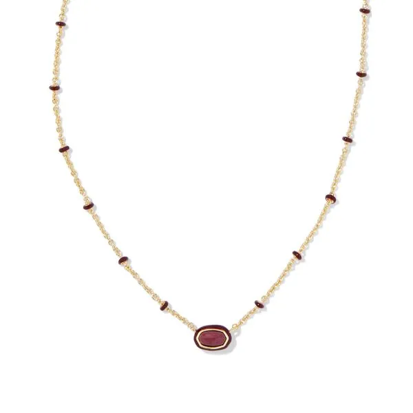 Mini Elisa Enamel Frame Short Pendant Necklace Gold Maroon Magnesite Gray's Jewelers Bespoke Saint James, NY