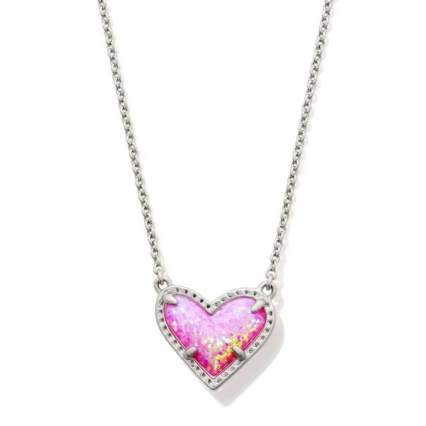 Ari Heart Short Pendant Necklace Silver Bubblegum Pink Kyocera Opal Gray's Jewelers Bespoke Saint James, NY