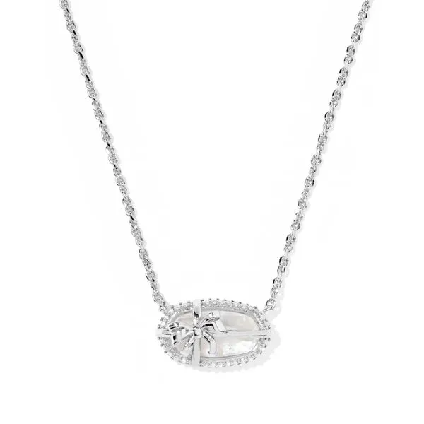 Elisa Bow Short Pendant Necklace Silver Iridescent Crystal Ivory Illusion Gray's Jewelers Bespoke Saint James, NY
