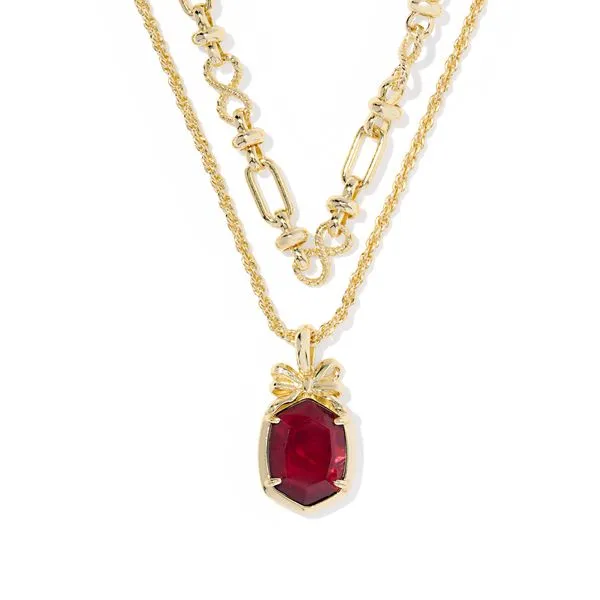 Daphne Bow Multi Strand Necklace Gold Dark Burgundy Illusion Gray's Jewelers Bespoke Saint James, NY