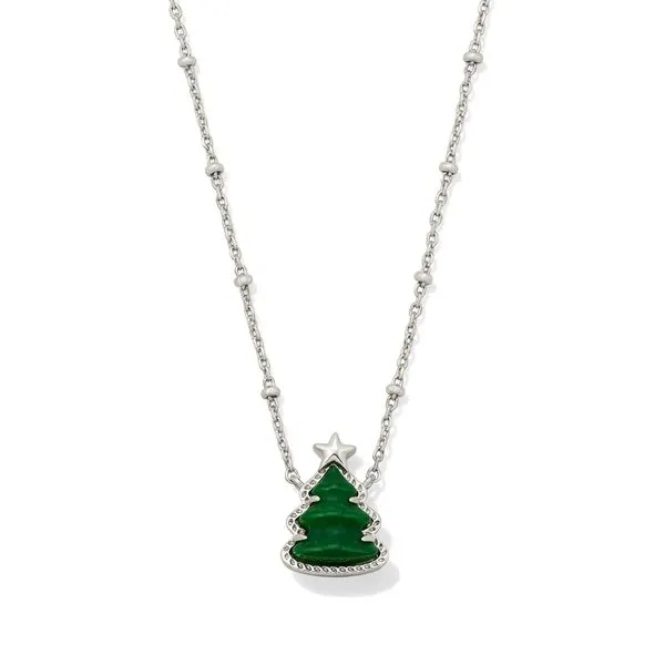 Holiday Tree Short Pendant Necklace Silver Green Quartzite Gray's Jewelers Bespoke Saint James, NY