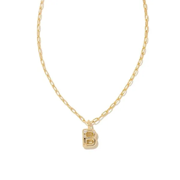Crystal Letter B Short Pendant Necklace Gold White Cubic Zirconia Gray's Jewelers Bespoke Saint James, NY