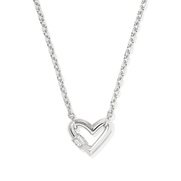 Emery Heart Short Pendant Necklace Silver White Cubic Zirconia Gray's Jewelers Bespoke Saint James, NY