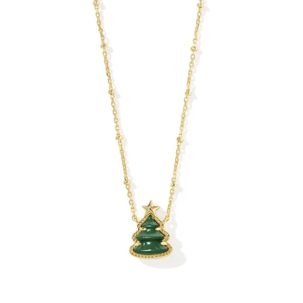 Holiday Tree Short Pendant Necklace Gold Green Quartzite Gray's Jewelers Bespoke Saint James, NY