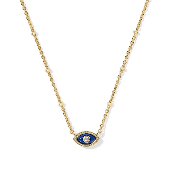Mini Eye Short Pendant Necklace Gold Dark Blue Magnesite Gray's Jewelers Bespoke Saint James, NY