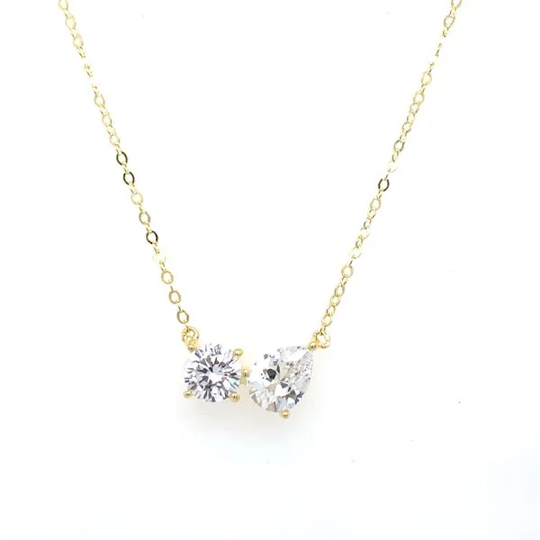 Gold Plated Round and Teardrop Cubic Zirconia Necklace Gray's Jewelers Bespoke Saint James, NY