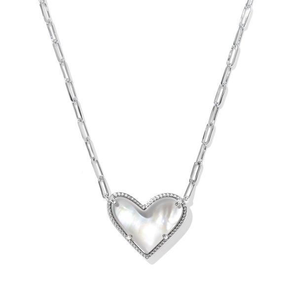 Ari Heart Statement Short Pendant Necklace Silver Ivory Mother Of Pearl Gray's Jewelers Bespoke Saint James, NY