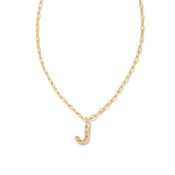 Crystal Letter J Short Pendant Necklace Gold White Cubic Zirconia Gray's Jewelers Bespoke Saint James, NY