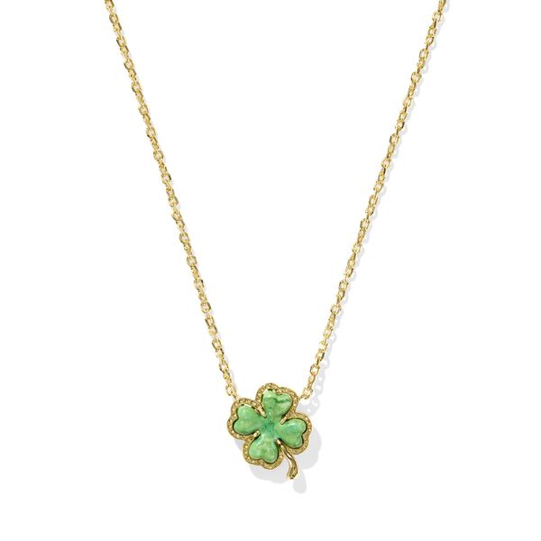 Clover Short Pendant Necklace Gold Lime Green Magnesite Gray's Jewelers Bespoke Saint James, NY