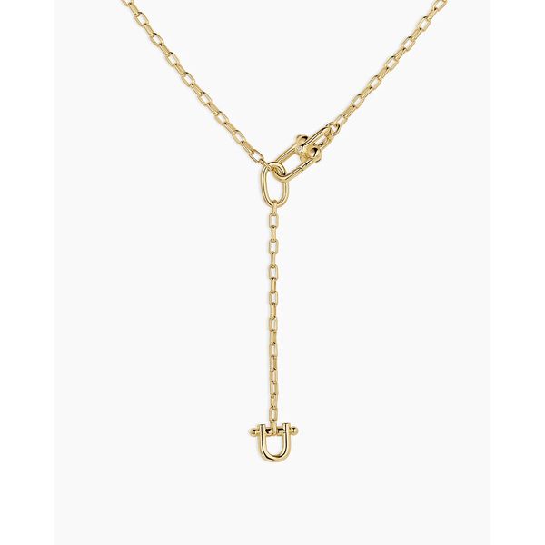 18K Yellow Gold Plated Atlas Delicate Lariat Necklace Gray's Jewelers Bespoke Saint James, NY