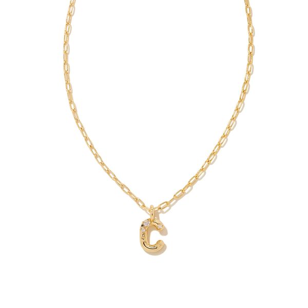 Crystal Letter C Short Pendant Necklace Gold White Cubic Zirconia Gray's Jewelers Bespoke Saint James, NY