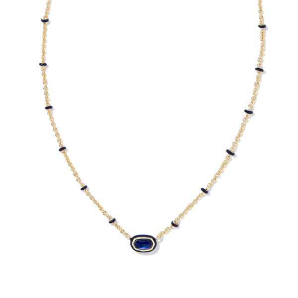 Mini Elisa Enamel Frame Short Pendant Necklace Gold Navy Mother Of Pearl Gray's Jewelers Bespoke Saint James, NY