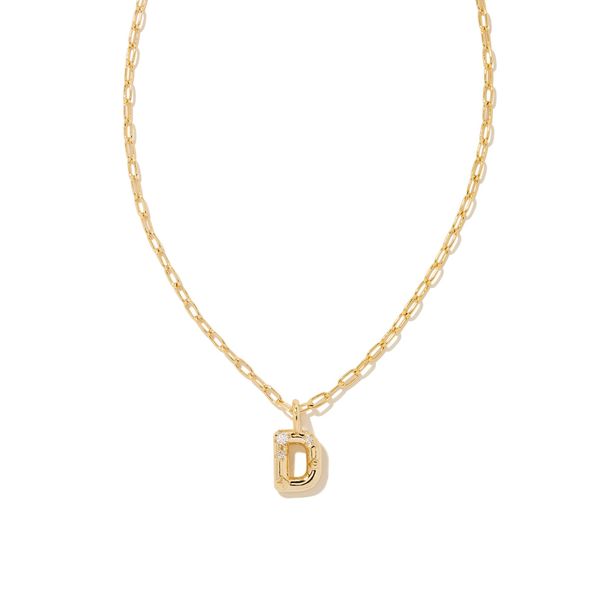 Crystal Letter D Short Pendant Necklace Gold White Cubic Zirconia Gray's Jewelers Bespoke Saint James, NY