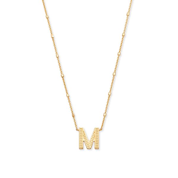 Letter M Pendant Necklace Gold Metal Gray's Jewelers Bespoke Saint James, NY