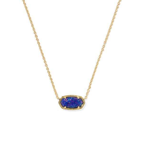 Elisa Pendant Necklace Gold Indigo Kyocera Opal Gray's Jewelers Bespoke Saint James, NY