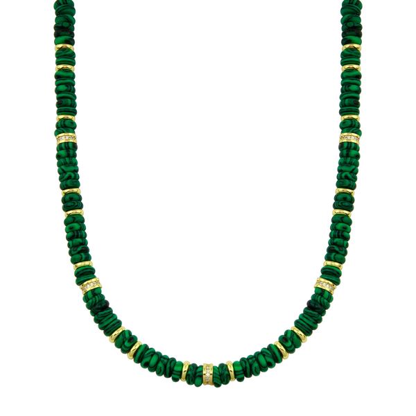 18K Yellow Gold Plated Malachite Pukka Necklace Gray's Jewelers Bespoke Saint James, NY