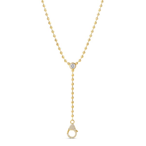 18K Yellow Gold Plated Radiant Drop Lariat Necklace Gray's Jewelers Bespoke Saint James, NY