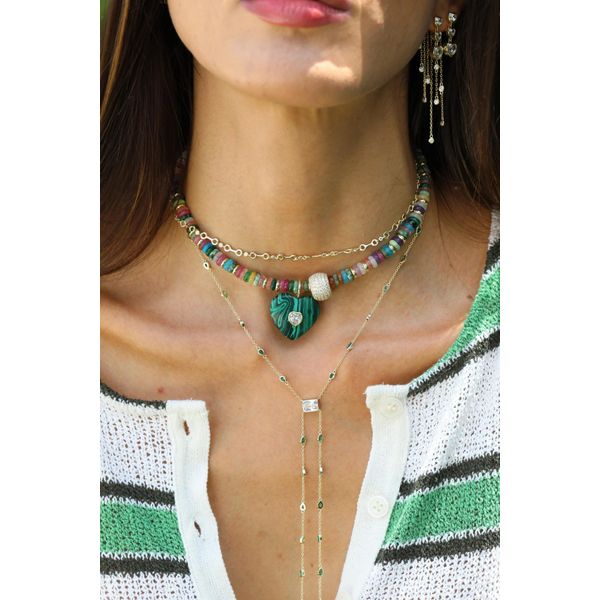 18K Yellow Gold Plated Emerald Color Teardrop Stone Lariat Necklace Image 2 Gray's Jewelers Bespoke Saint James, NY