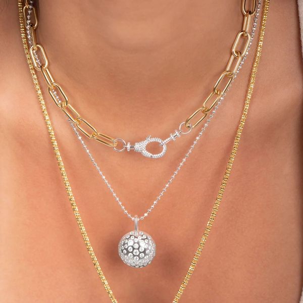 18K Yellow Gold Plated Cubic Zirconia Lock and Link Necklace Image 2 Gray's Jewelers Bespoke Saint James, NY