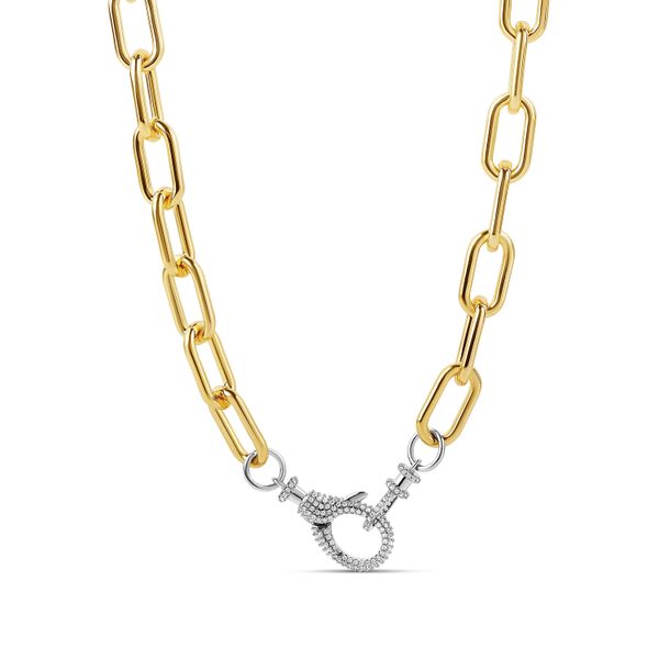 18K Yellow Gold Plated Cubic Zirconia Lock and Link Necklace Gray's Jewelers Bespoke Saint James, NY