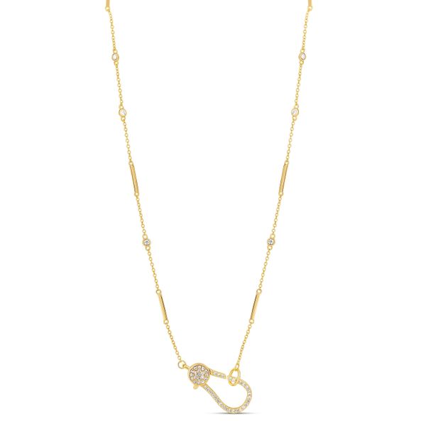 18K Yellow Gold Plated Cubic Zirconia Pave Hook Bar Necklace Gray's Jewelers Bespoke Saint James, NY