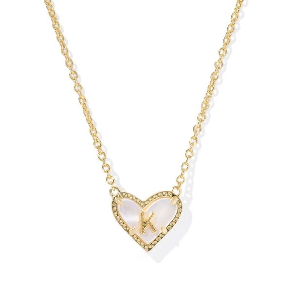 Ari Heart Letter K Gold Short Pendant Necklace Gray's Jewelers Bespoke Saint James, NY