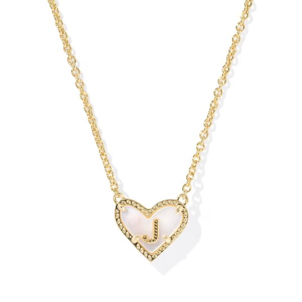 Ari Heart Letter J Gold Short Pendant Necklace Gray's Jewelers Bespoke Saint James, NY