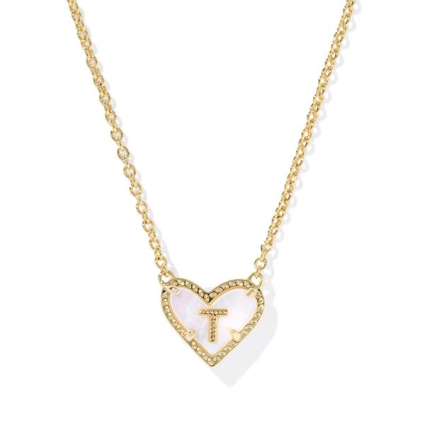 Ari Heart Letter T Gold Short Pendant Necklace Gray's Jewelers Bespoke Saint James, NY