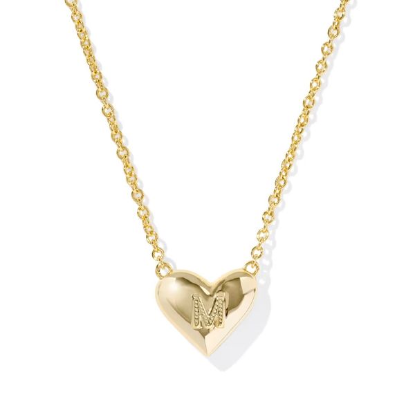 Ari Heart Letter M Gold Short Pendant Necklace Image 2 Gray's Jewelers Bespoke Saint James, NY