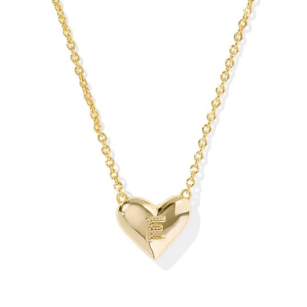 Ari Heart Letter E Gold Short Pendant Necklace Image 2 Gray's Jewelers Bespoke Saint James, NY
