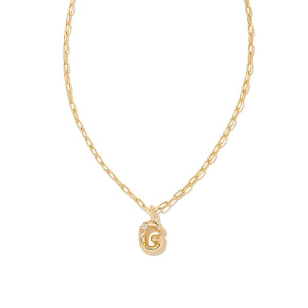 Crystal Letter G Short Pendant Necklace Gold White Cubic Zirconia Gray's Jewelers Bespoke Saint James, NY