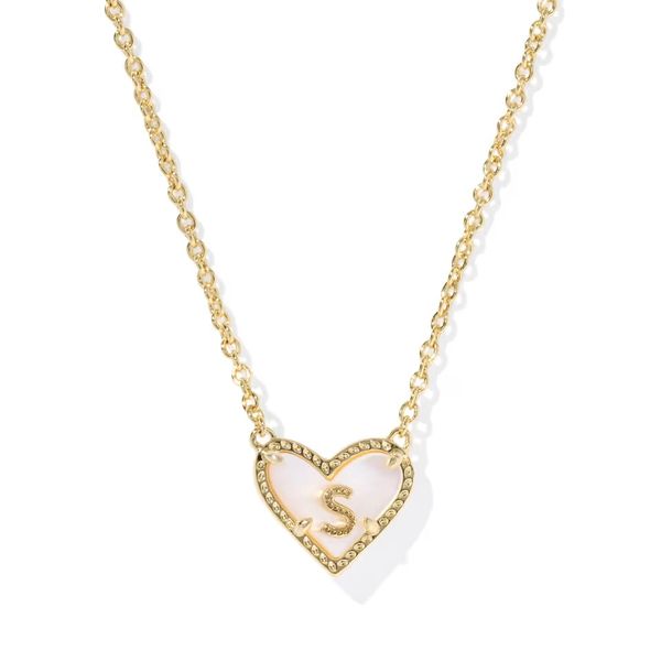 Ari Heart Letter S Gold Short Pendant Necklace Gray's Jewelers Bespoke Saint James, NY