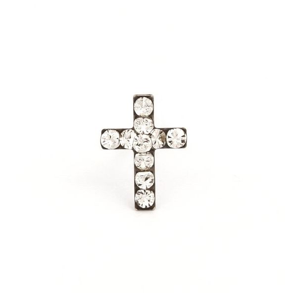 14K White Gold Crystal Cross Piercing Earring Gray's Jewelers Bespoke Saint James, NY