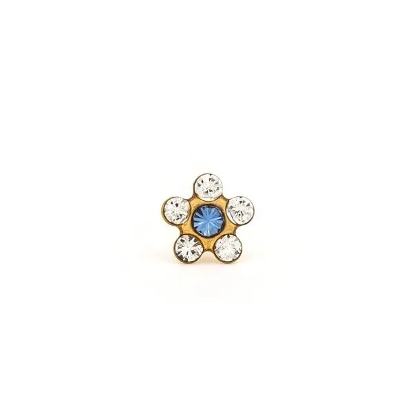 Gold Plated September Blue Crystal Daisy Stud Earring Gray's Jewelers Bespoke Saint James, NY