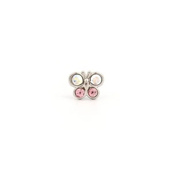 14K White Gold Rose Crystal Butterfly Piercing Earring Gray's Jewelers Bespoke Saint James, NY