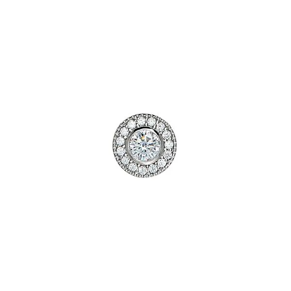 Platinum Finish Sterling Silver Micropave Round Simulated Diamond Charm with Simulated Diamonds Gray's Jewelers Bespoke Saint James, NY